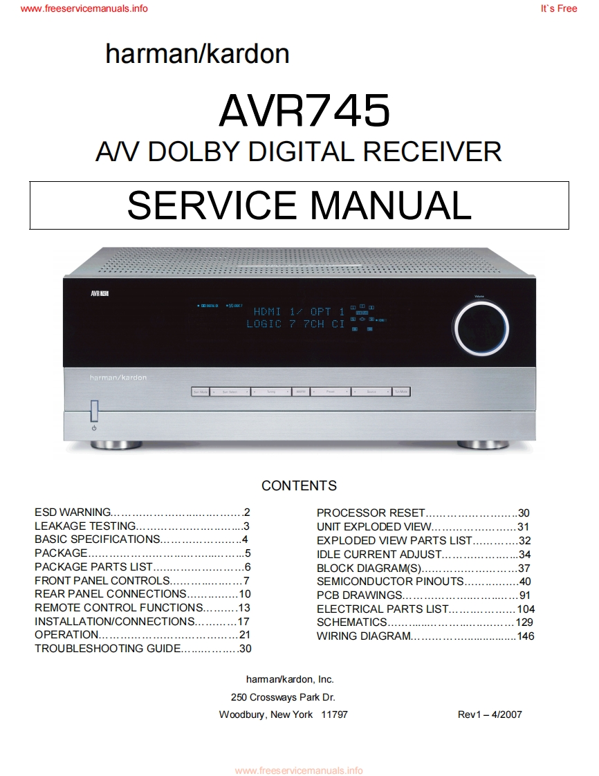HarmanKardon-AVR745-avr-维修说明书手册含电器原理图