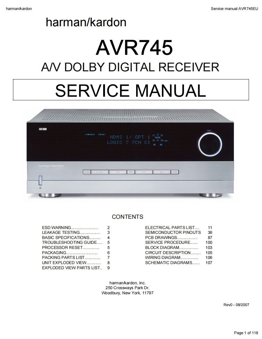 HarmanKardon-AVR745-avr-维修说明书手册含电器原理图1