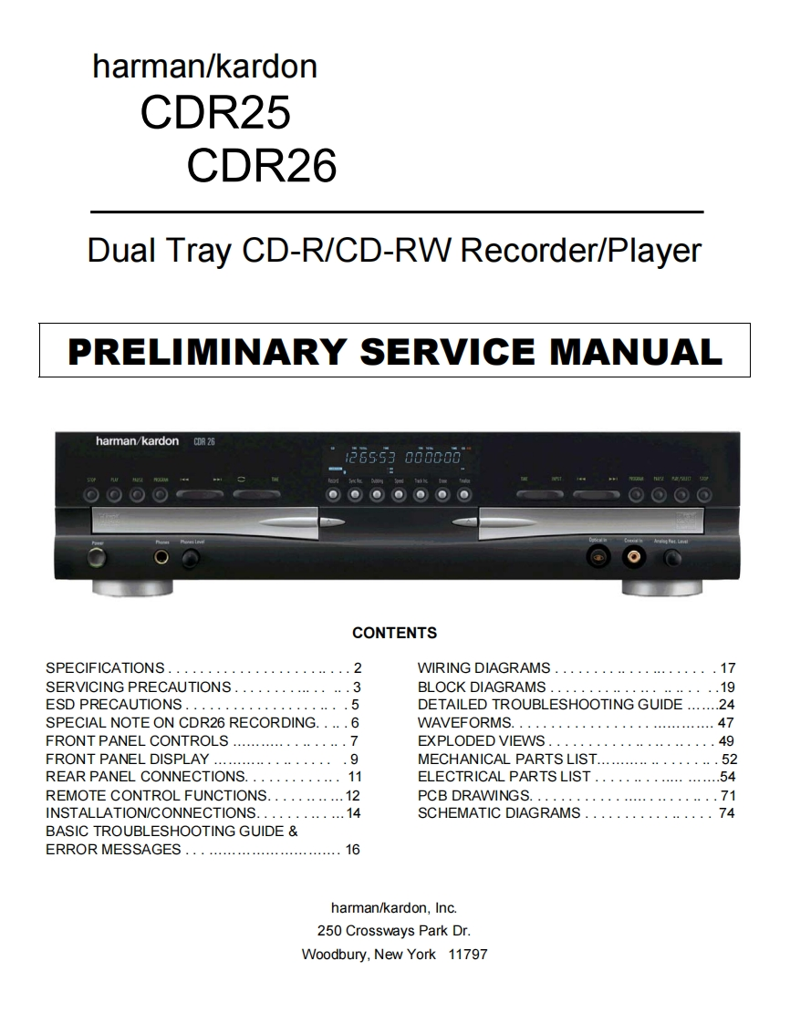 HarmanKardon-CDR25-cd-维修说明书手册含电器原理图