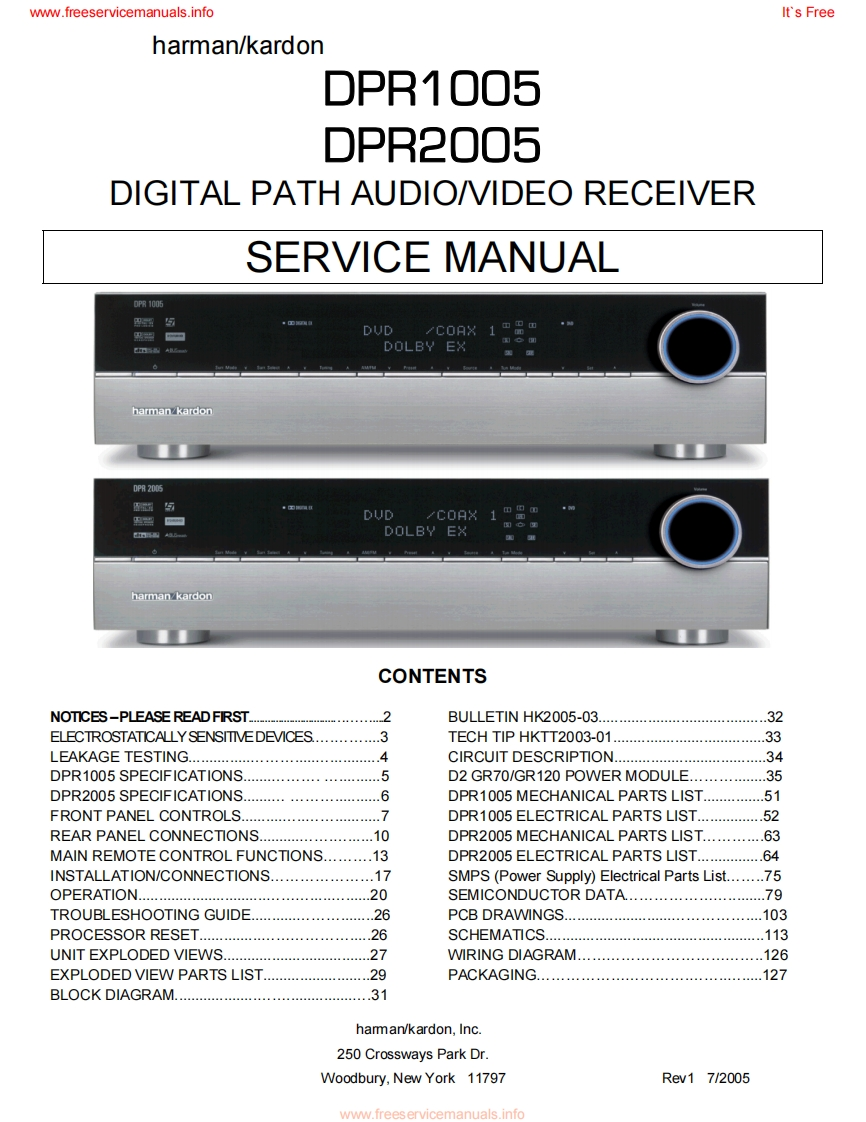 HarmanKardon-DPR2005-avr-维修说明书手册含电器原理图