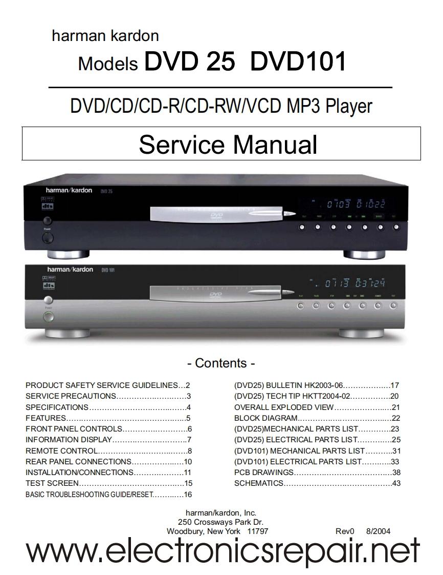 HarmanKardon-DVD101-cd-维修说明书手册含电器原理图