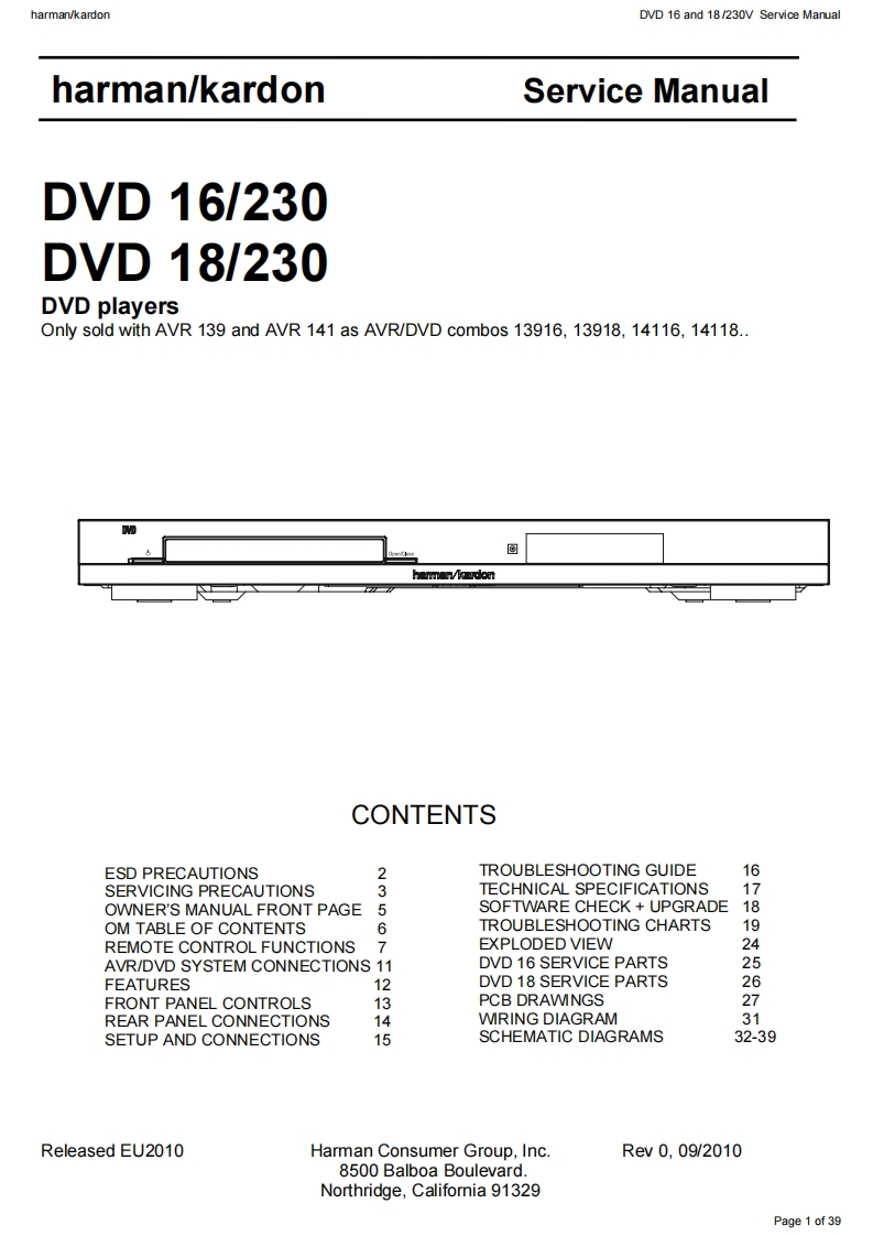 HarmanKardon-DVD18_230-cd-维修说明书手册含电器原理图