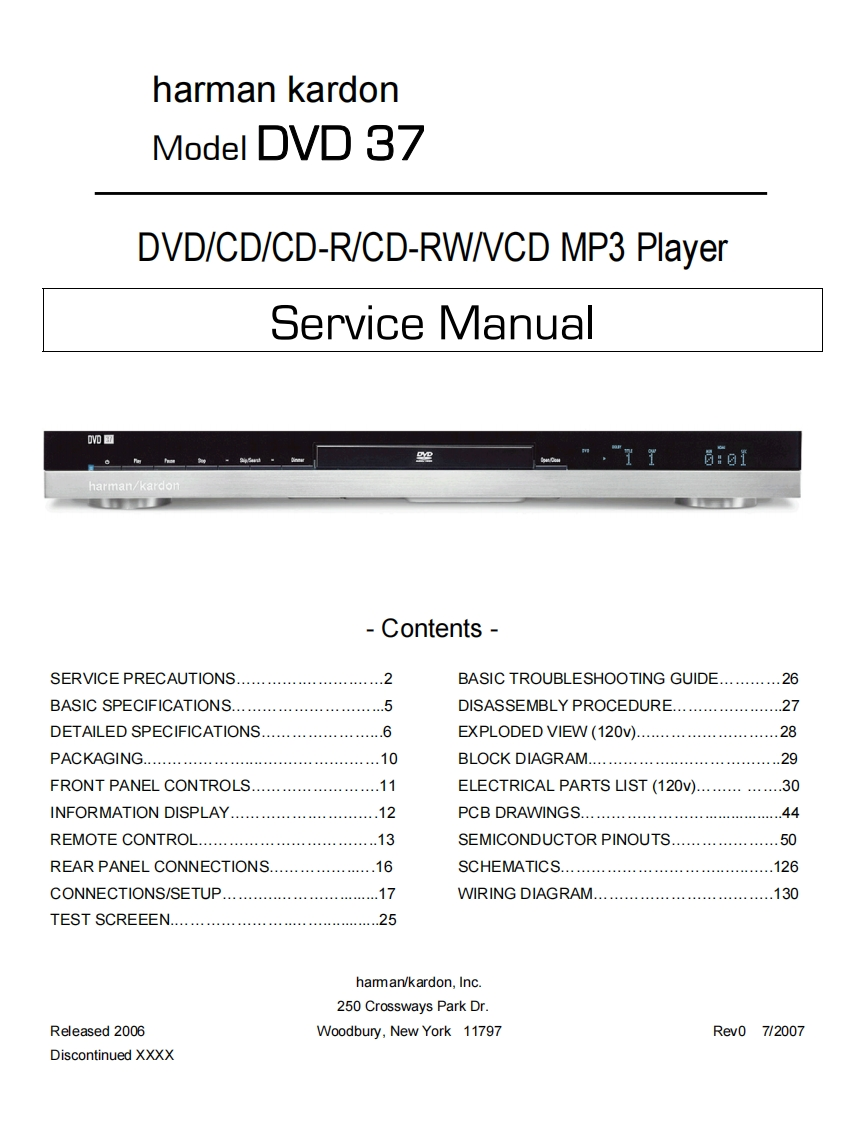 HarmanKardon-DVD37-cd-维修说明书手册含电器原理图2