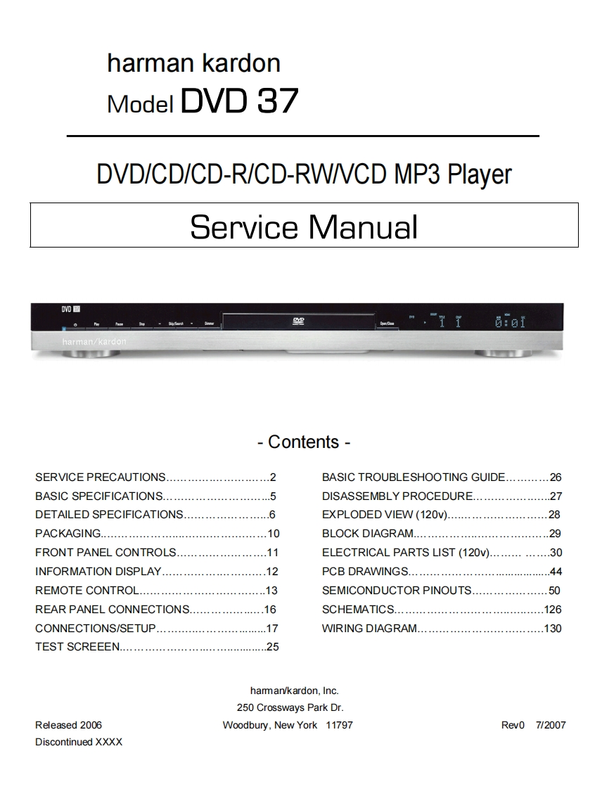 HarmanKardon-DVD37-cd-维修说明书手册含电器原理图2