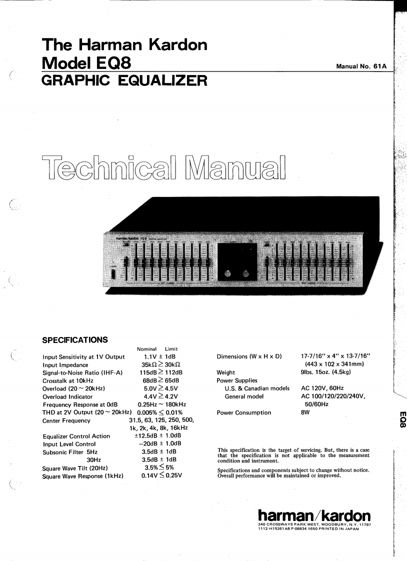HarmanKardon-EQ8-eq-维修说明书手册含电器原理图
