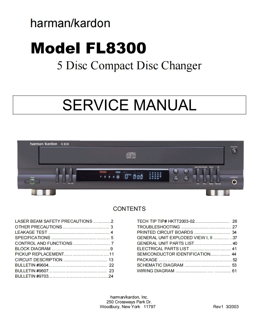 HarmanKardon-FL8300-cd-维修说明书手册含电器原理图
