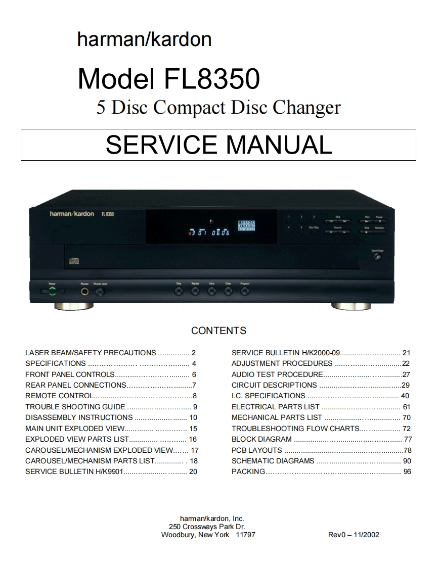 HarmanKardon-FL8350-cd-维修说明书手册含电器原理图
