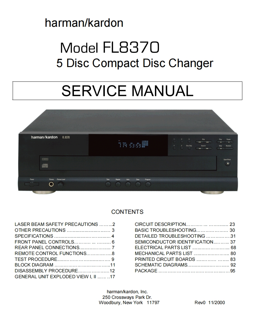 HarmanKardon-FL8370-cd-维修说明书手册含电器原理图