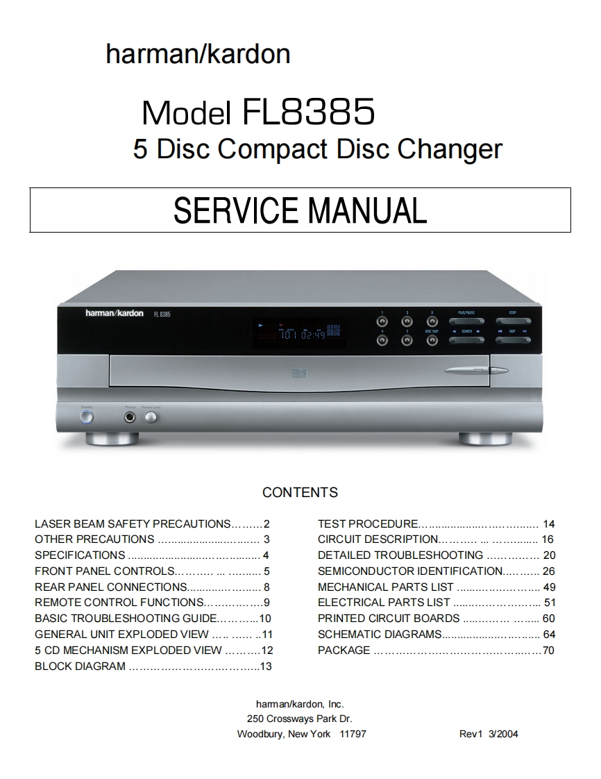 HarmanKardon-FL8385-cd-维修说明书手册含电器原理图