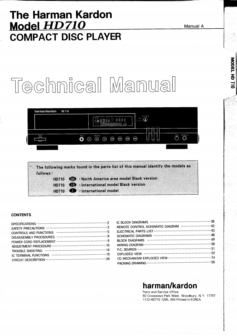 HarmanKardon-HD710-cd-维修说明书手册含电器原理图