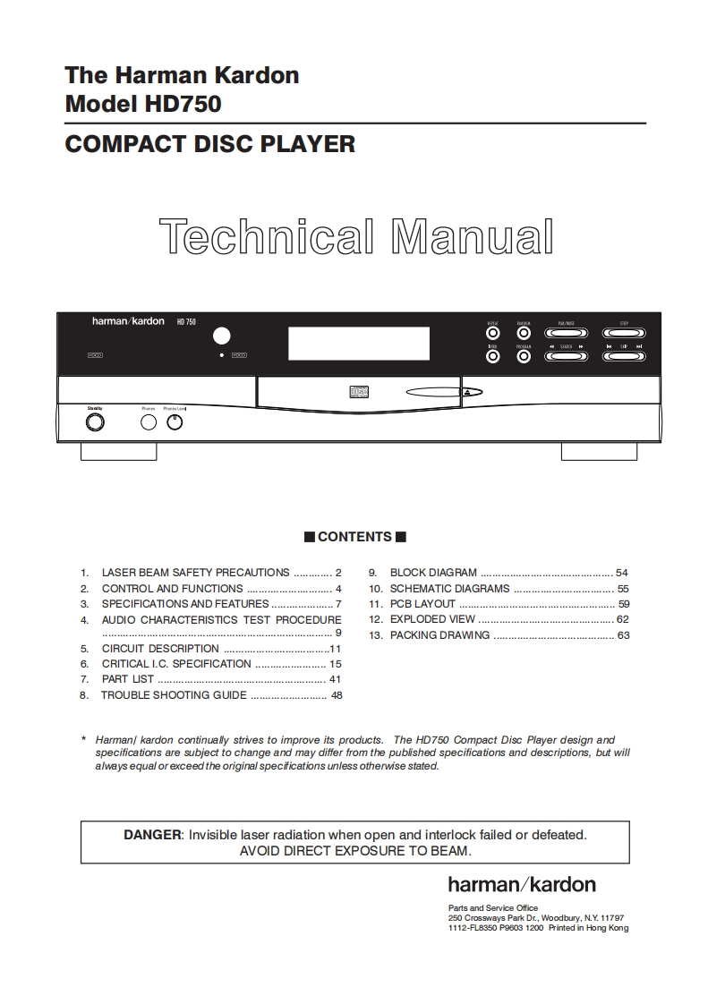 HarmanKardon-HD750-cd-维修说明书手册含电器原理图