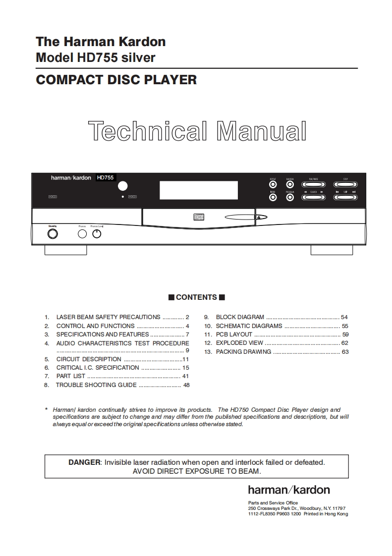 HarmanKardon-HD755-cd-维修说明书手册含电器原理图