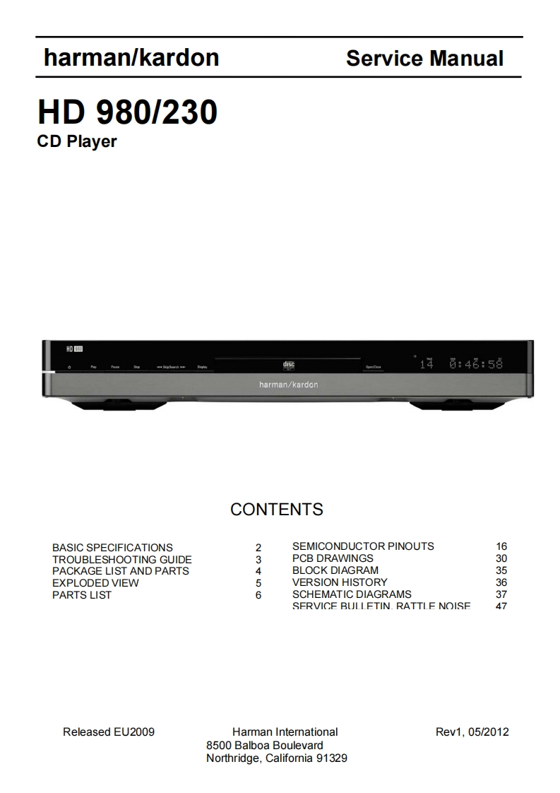 HarmanKardon-HD980_230-cd-维修说明书手册含电器原理图