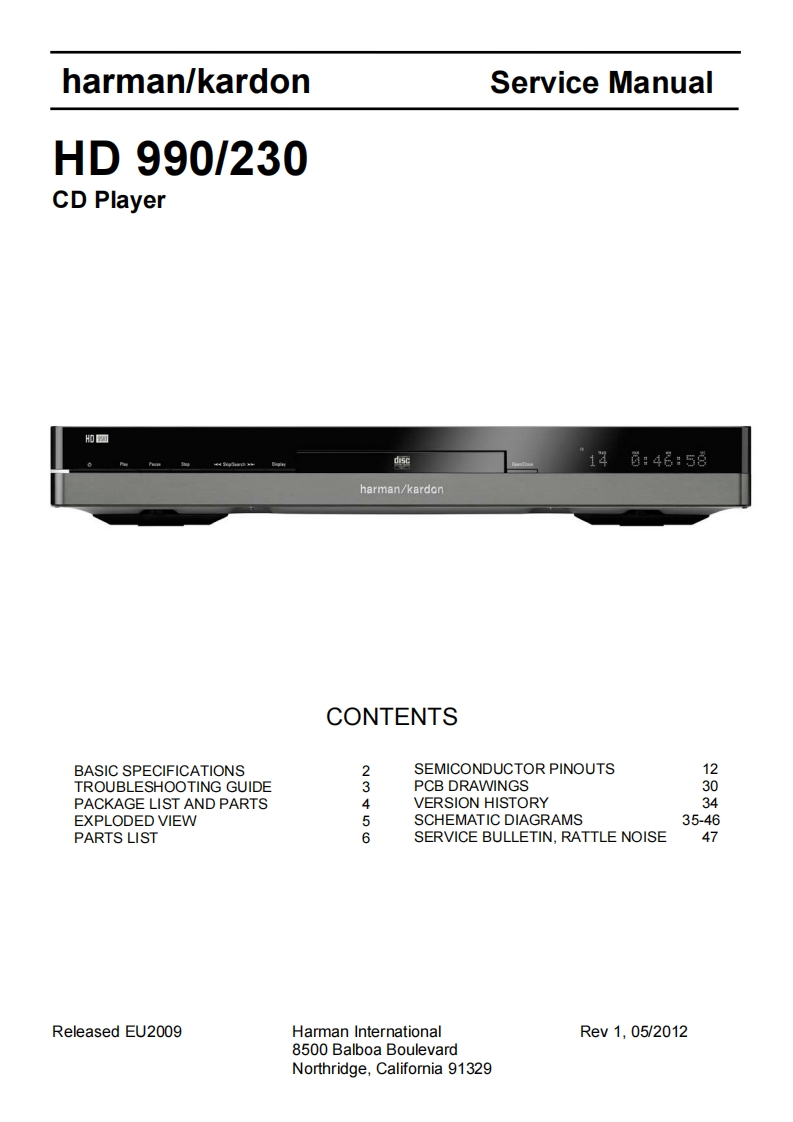 HarmanKardon-HD990_230-cd-维修说明书手册含电器原理图
