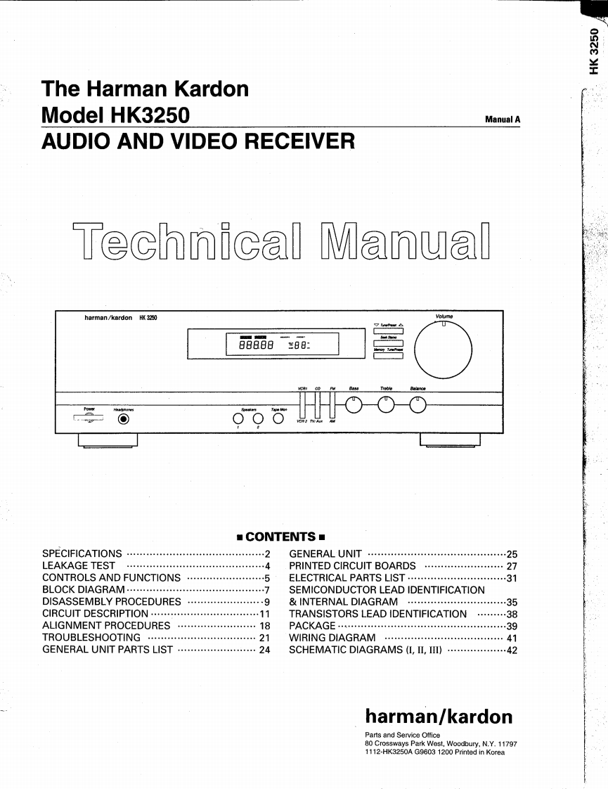 HarmanKardon-HK3250-rec-维修说明书手册含电器原理图
