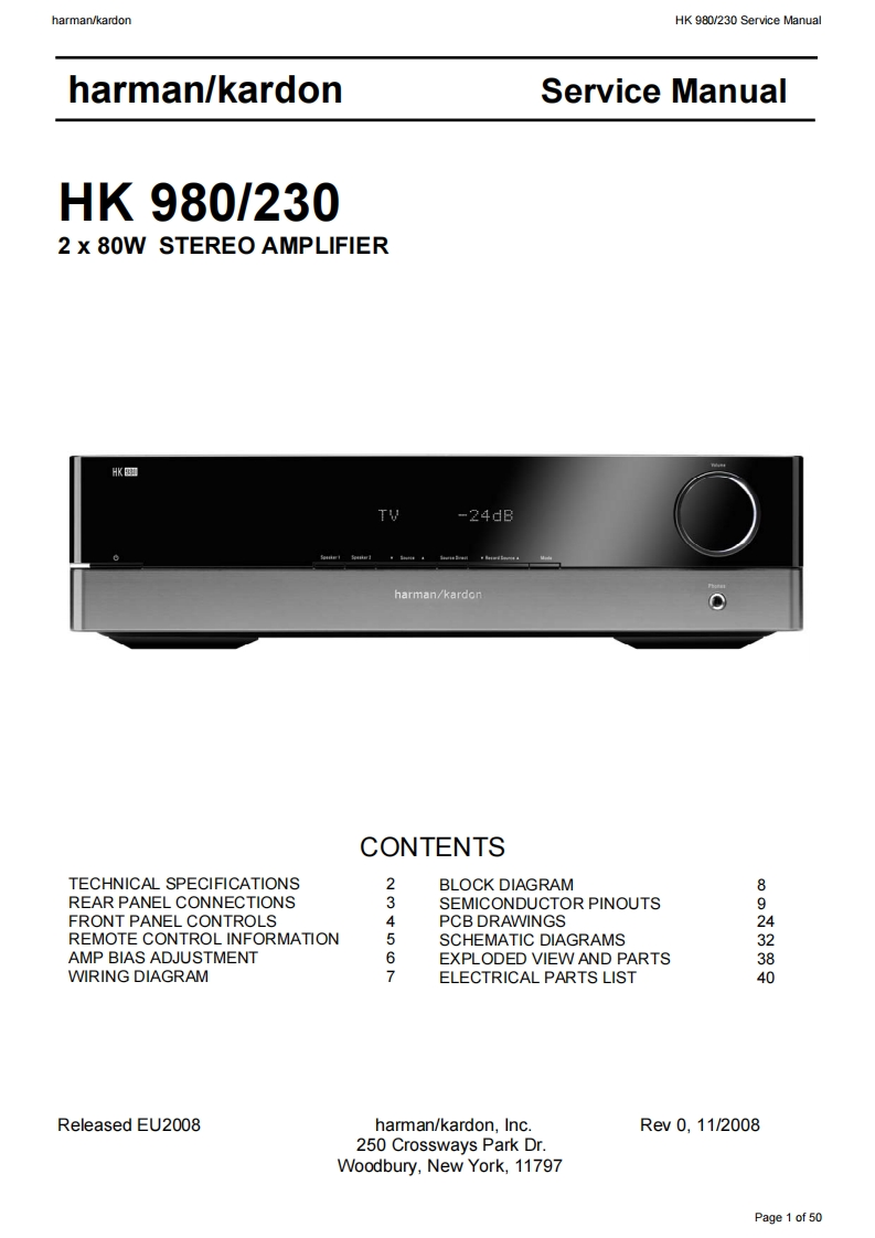 HarmanKardon-HK980-int-维修说明书手册含电器原理图