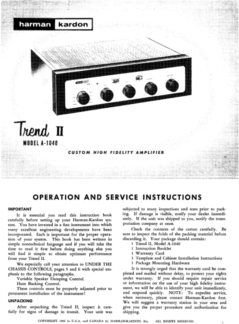 HarmanKardon-TrendII-int-维修说明书手册含电器原理图