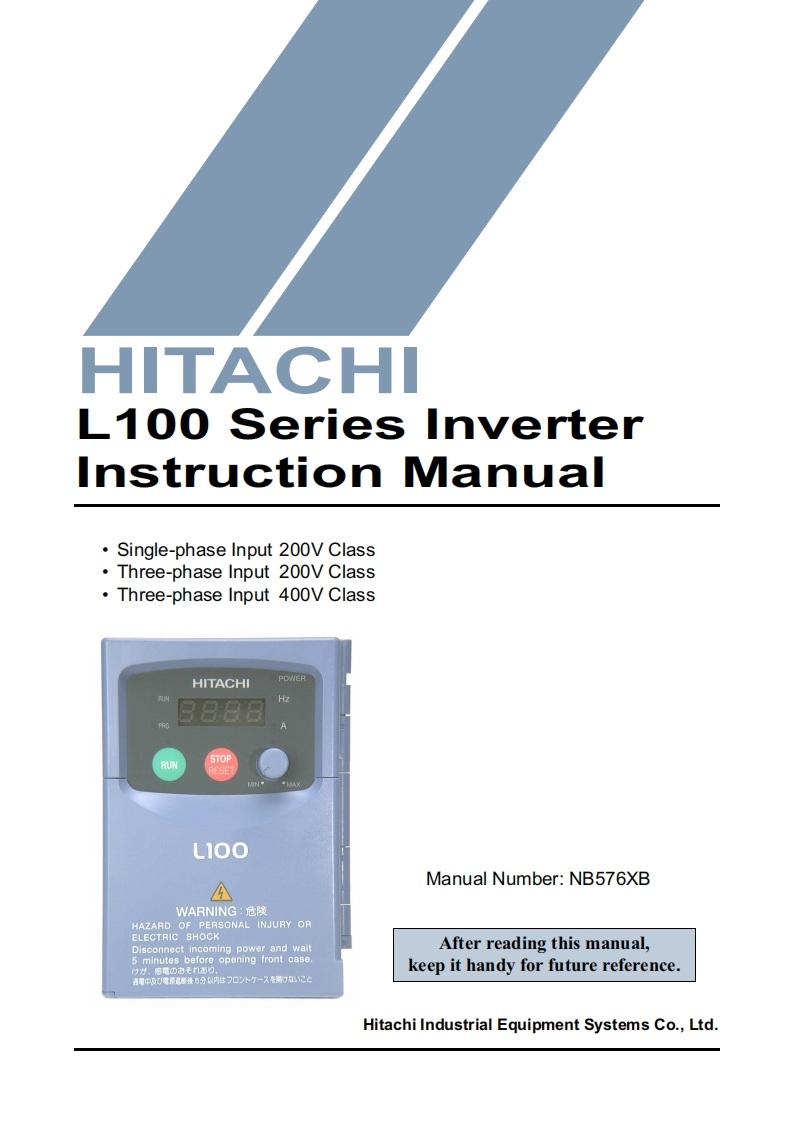 Hitachi-1hp-115v-L100-007MFU-VFD-操作说明书手册