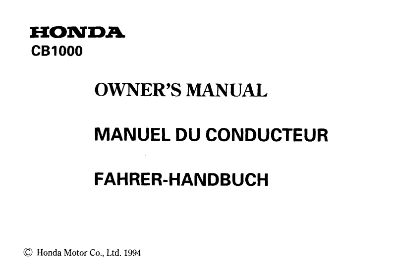 Honda-CB1000-Project-Big-1-Owners-Manual-1994摩托车驾驶与日常维护保养手册
