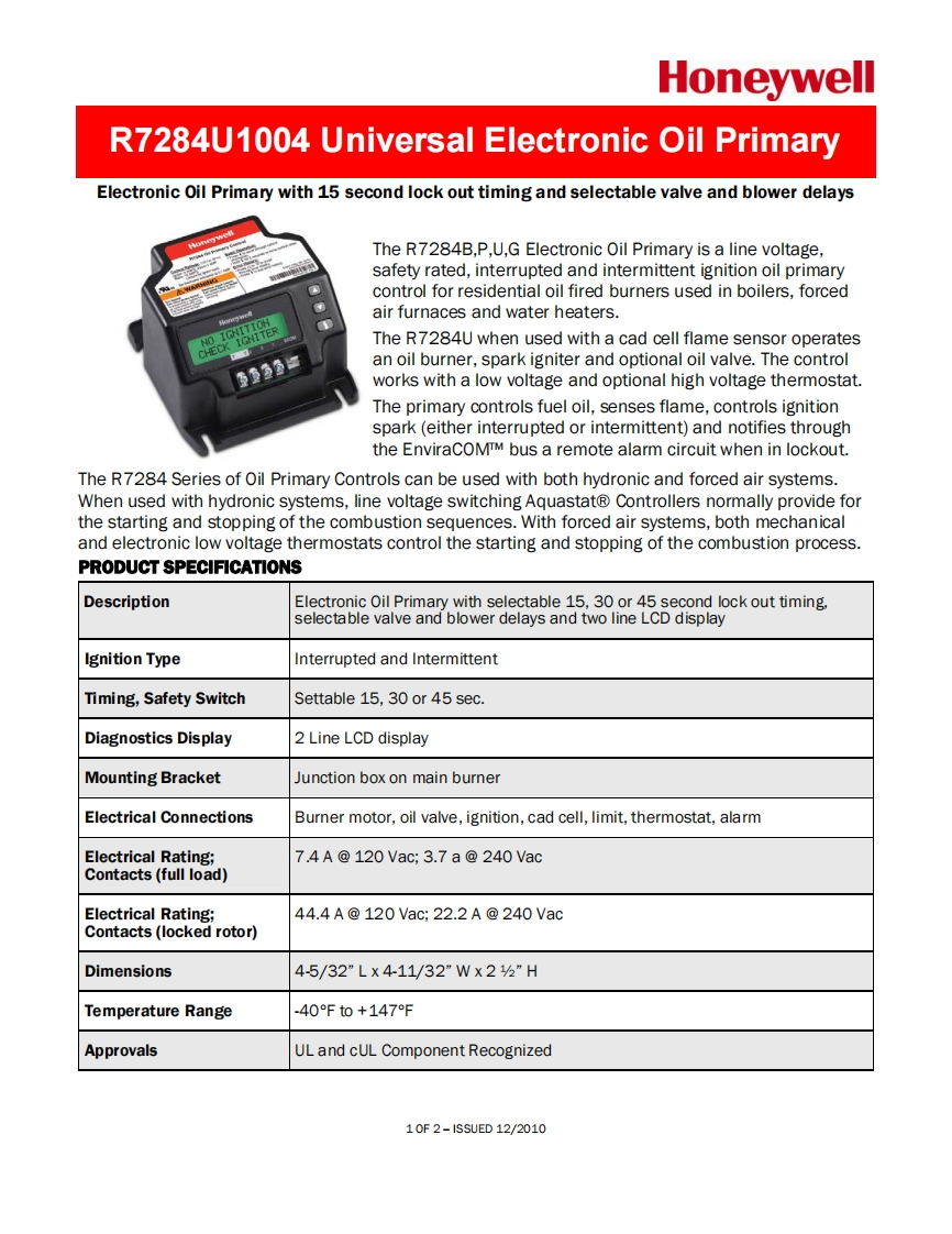 Honeywell-R7284U-Oil-Burner-Control-操作说明书手册