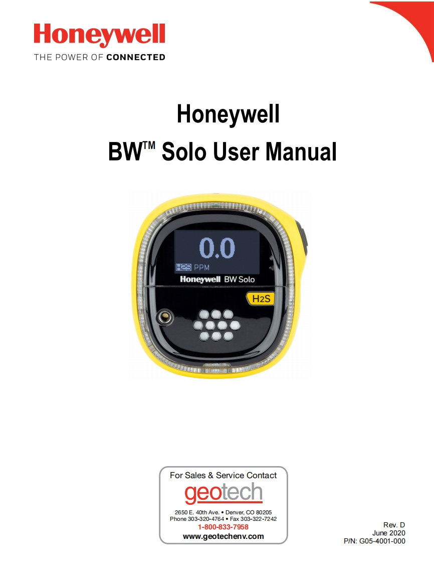 Honeywell_BW_Solo_User_使用说明书手册