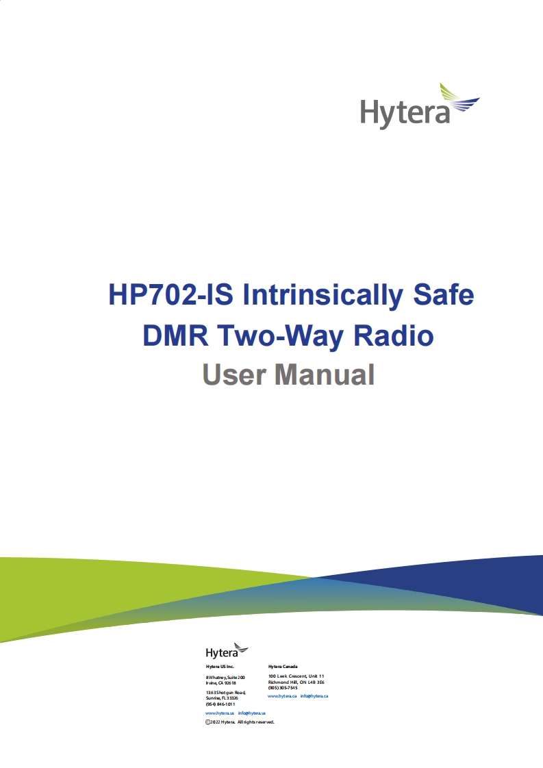 Hytera-HP702-IS-DMR-Radio-使用说明书手册l