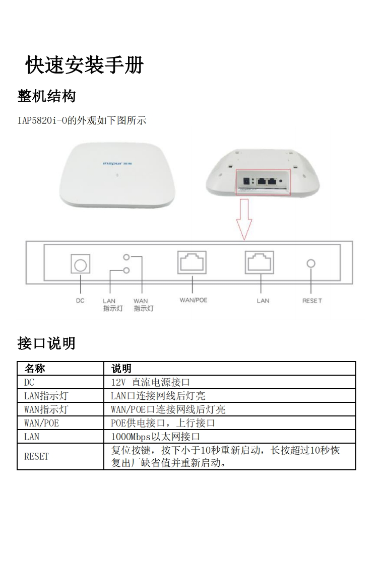 IAP5820i-O吸顶AP快速安装调试说明书指南