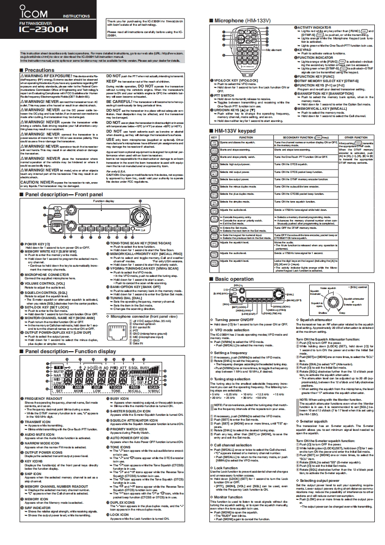 IC-2300H_Quick_Guide操作说明书手册