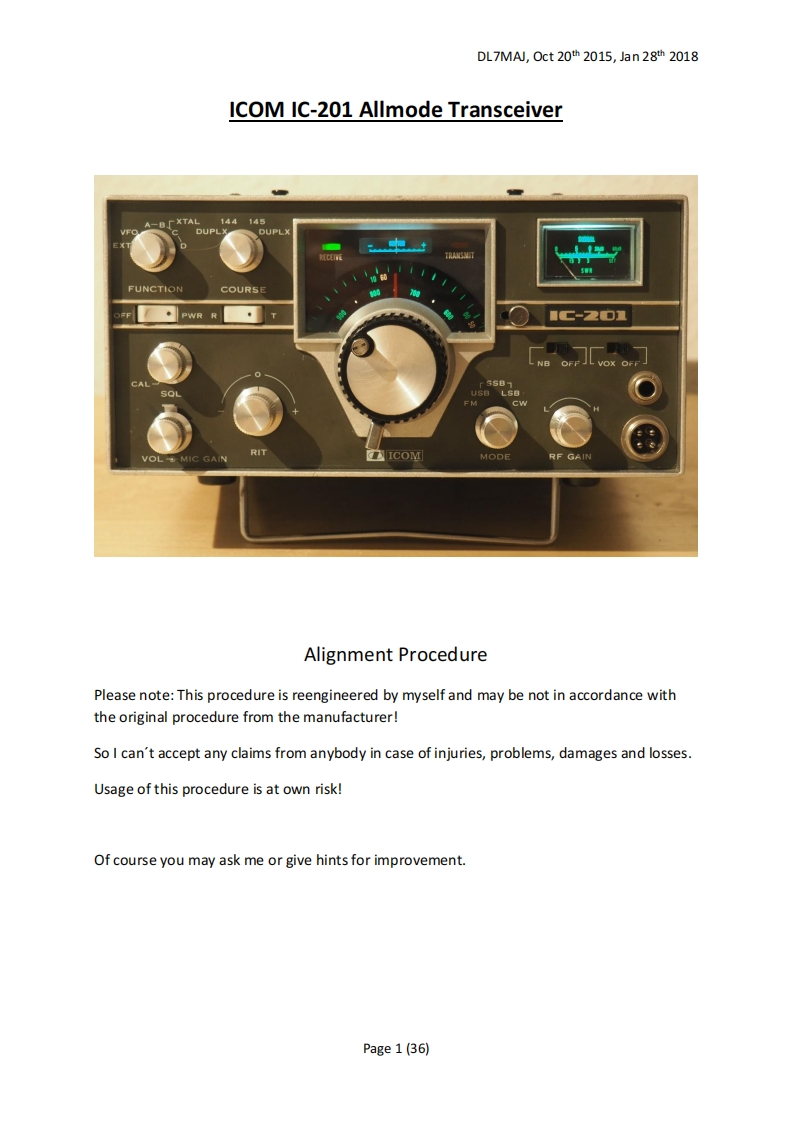 ICOM艾可慕IC-201_Alignment_DL7MAJ_2018