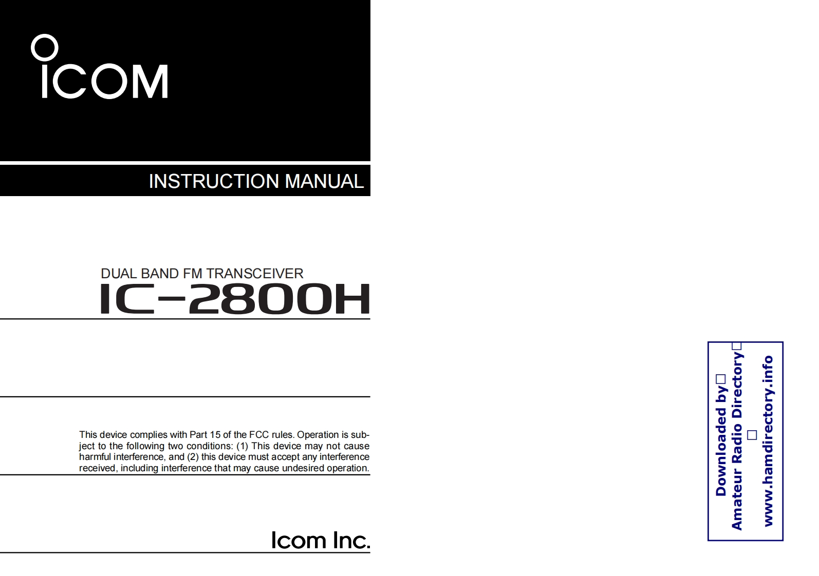 ICOM艾可慕IC-2800H_user操作说明书手册