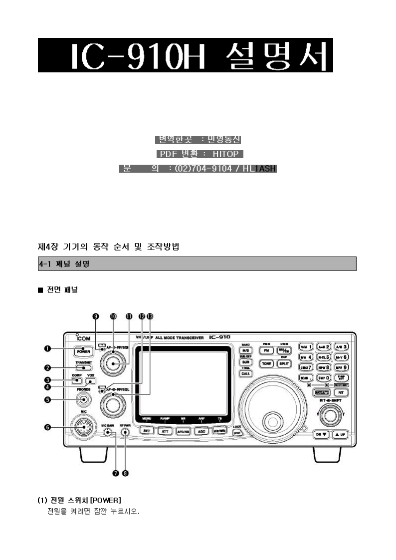 ICOM艾可慕IC-910H_user操作说明书手册_KO