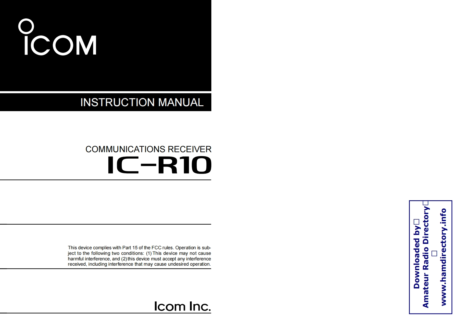 ICOM艾可慕IC-R10_user操作说明书手册
