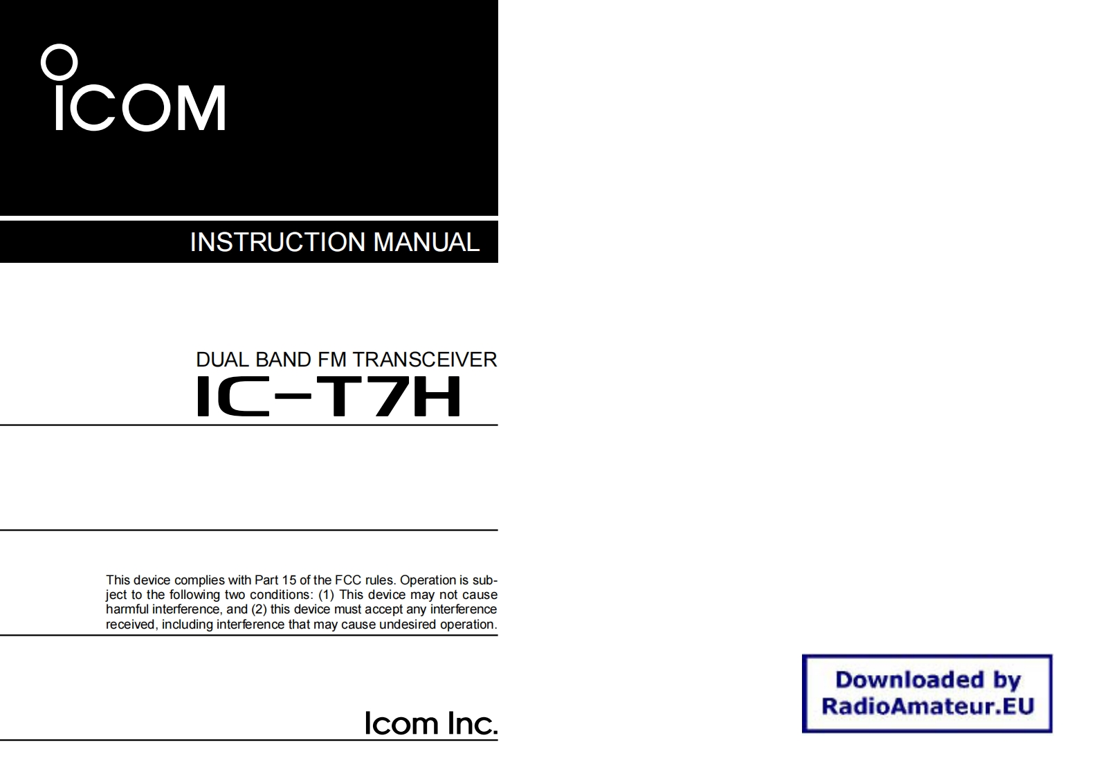 ICOM艾可慕IC-T7H_user操作说明书手册