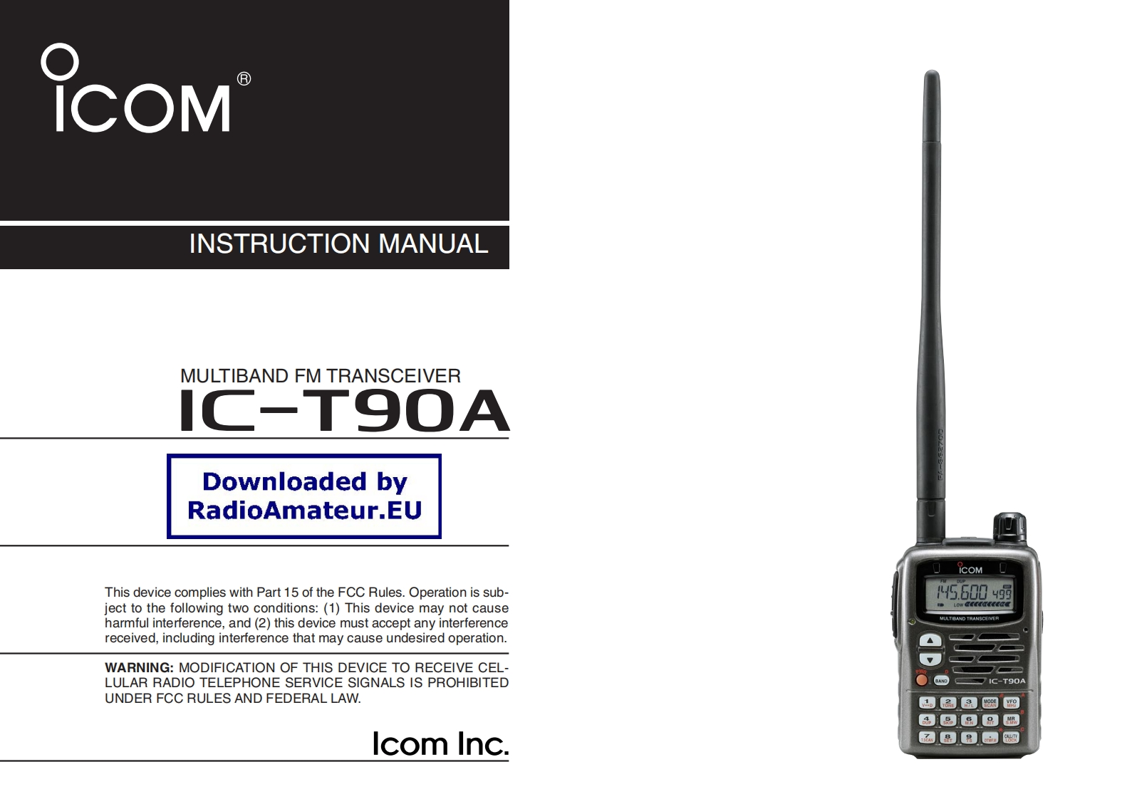 ICOM艾可慕IC-T90A_user操作说明书手册
