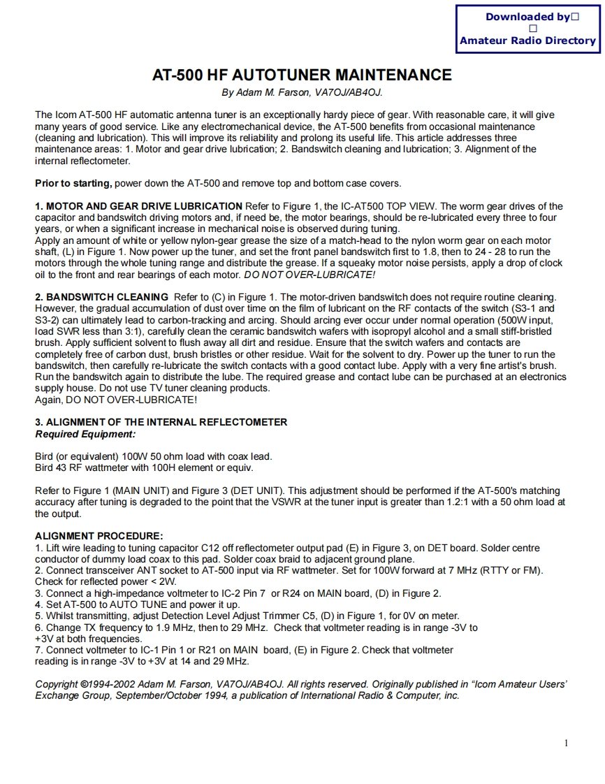 ICOM艾可慕Icom_AT-500_serv维修手册含电器原理图_VA7OJ