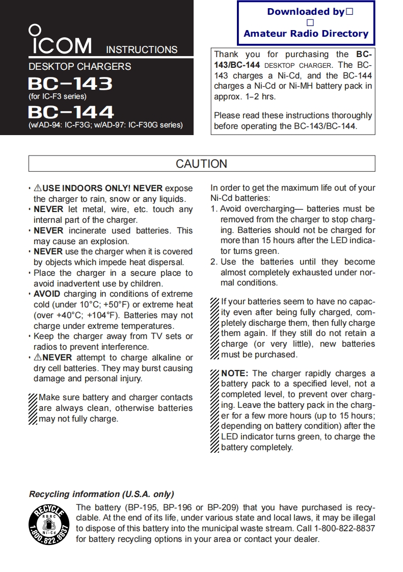 ICOM艾可慕Icom_BC-143_BC-144_user操作说明书手册