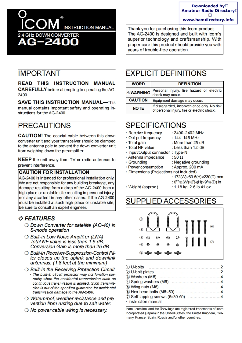 ICOM艾可慕Icom_IC-AG-2400_user操作说明书手册