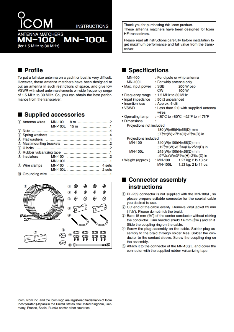 ICOM艾可慕Icom_MN-100_MN-100L_user操作说明书手册