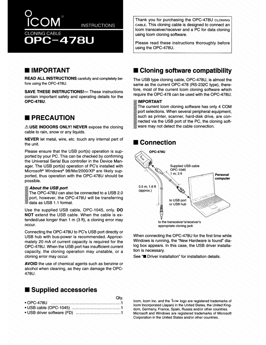 ICOM艾可慕Icom_OPC-478UC_user操作说明书手册2002