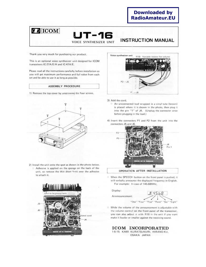 ICOM艾可慕Icom_UT-16_user操作说明书手册_IK4HDQ