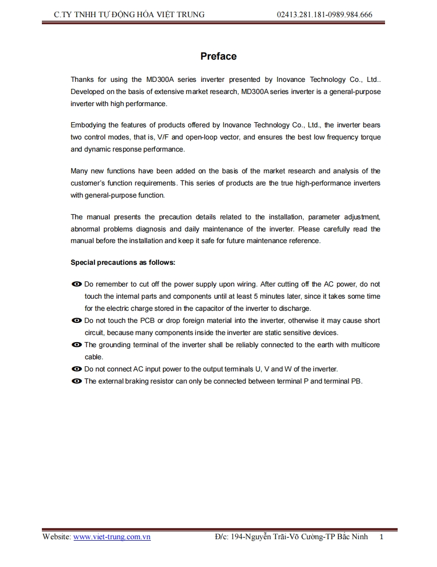 INOVANCE--MD300A变频器操作说明书手册