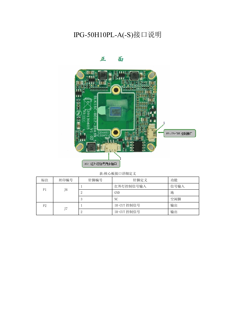 IPG-50H10PL-A(-S)接口说明（38x38单板）