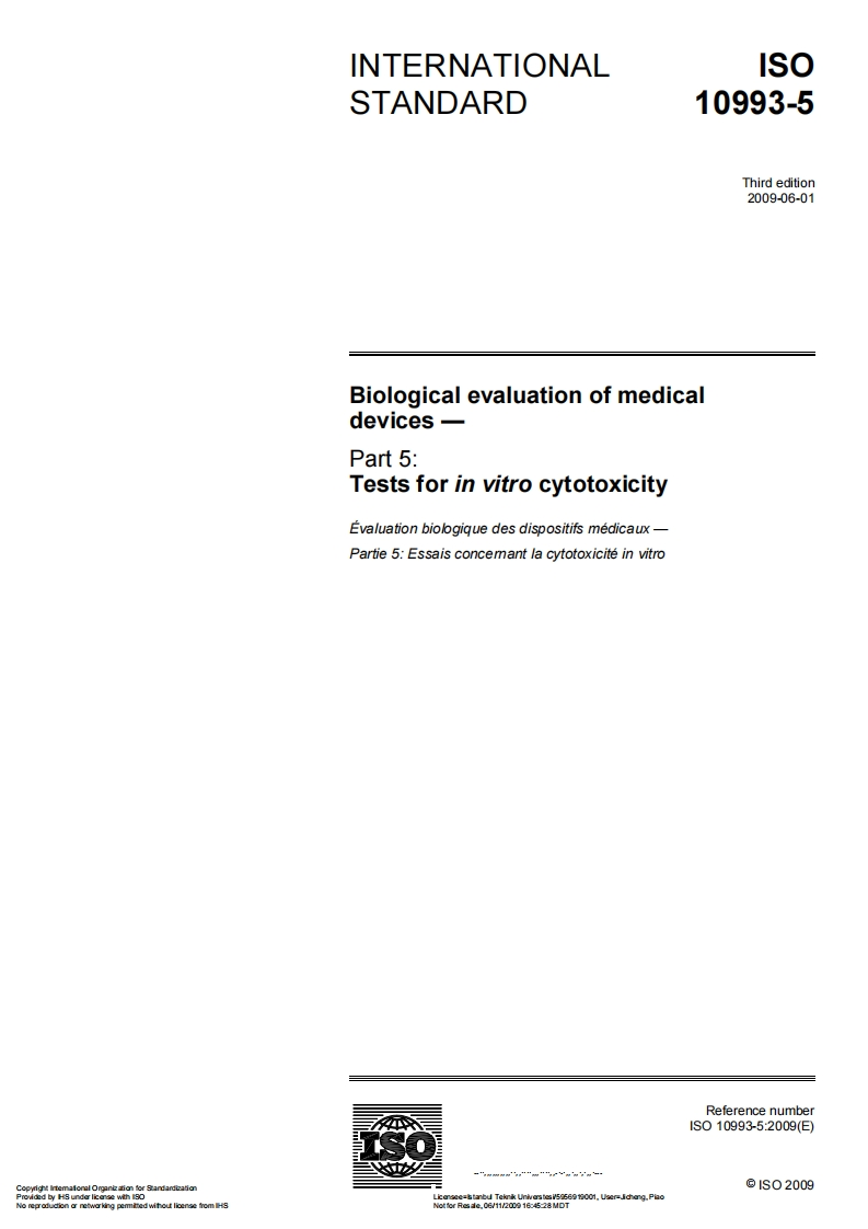ISO-10993-5-2009医疗器械生物学评价-第5部分：体外细胞毒性试验-