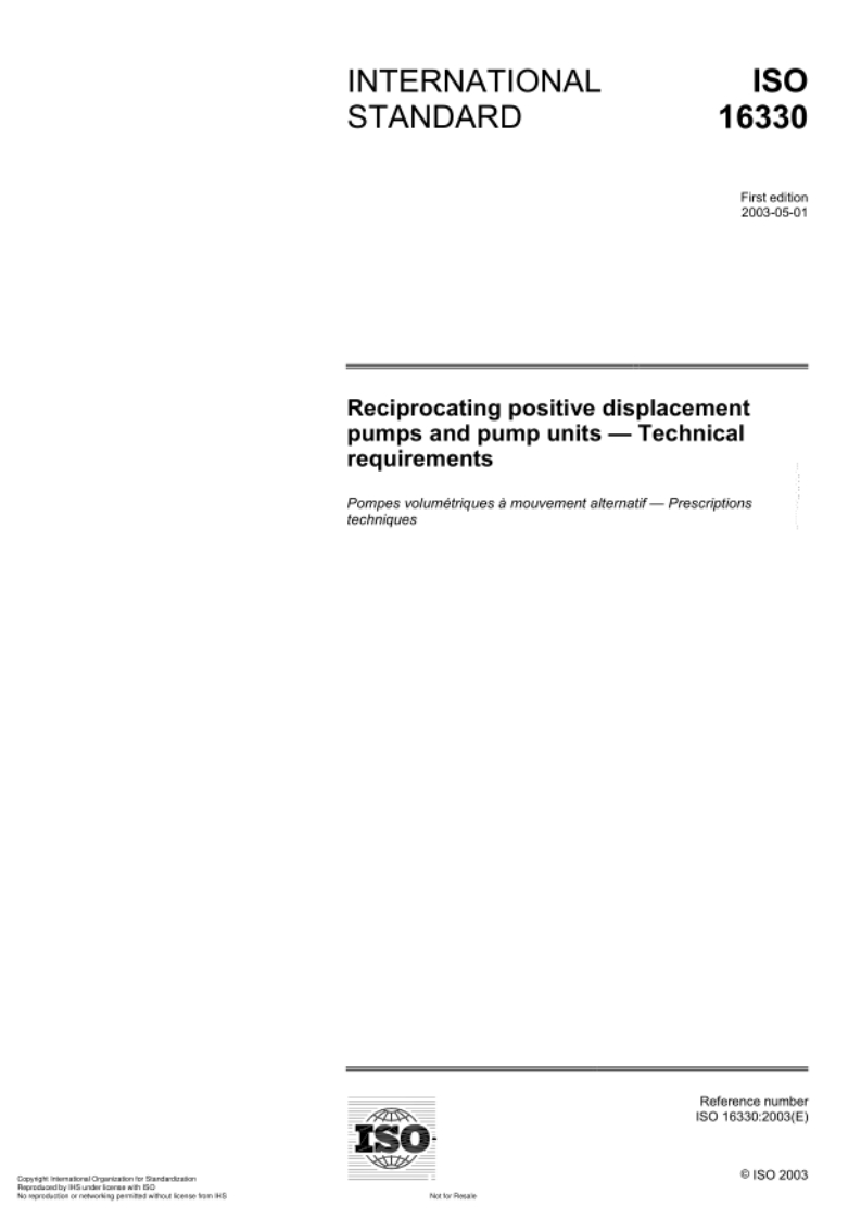ISO16330-2003Reciprocatingpositivedisplacementpumpsandpumpunitstechnicalrequirements