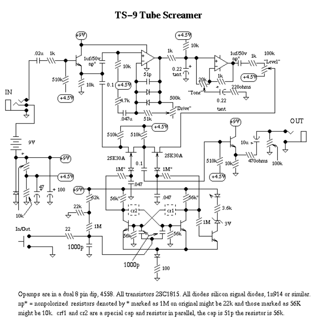 Ibanez_TS-9_Distortion_Schematic电器原理图