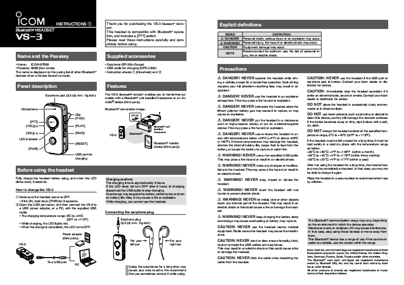 Icom-VS-3-操作说明书手册