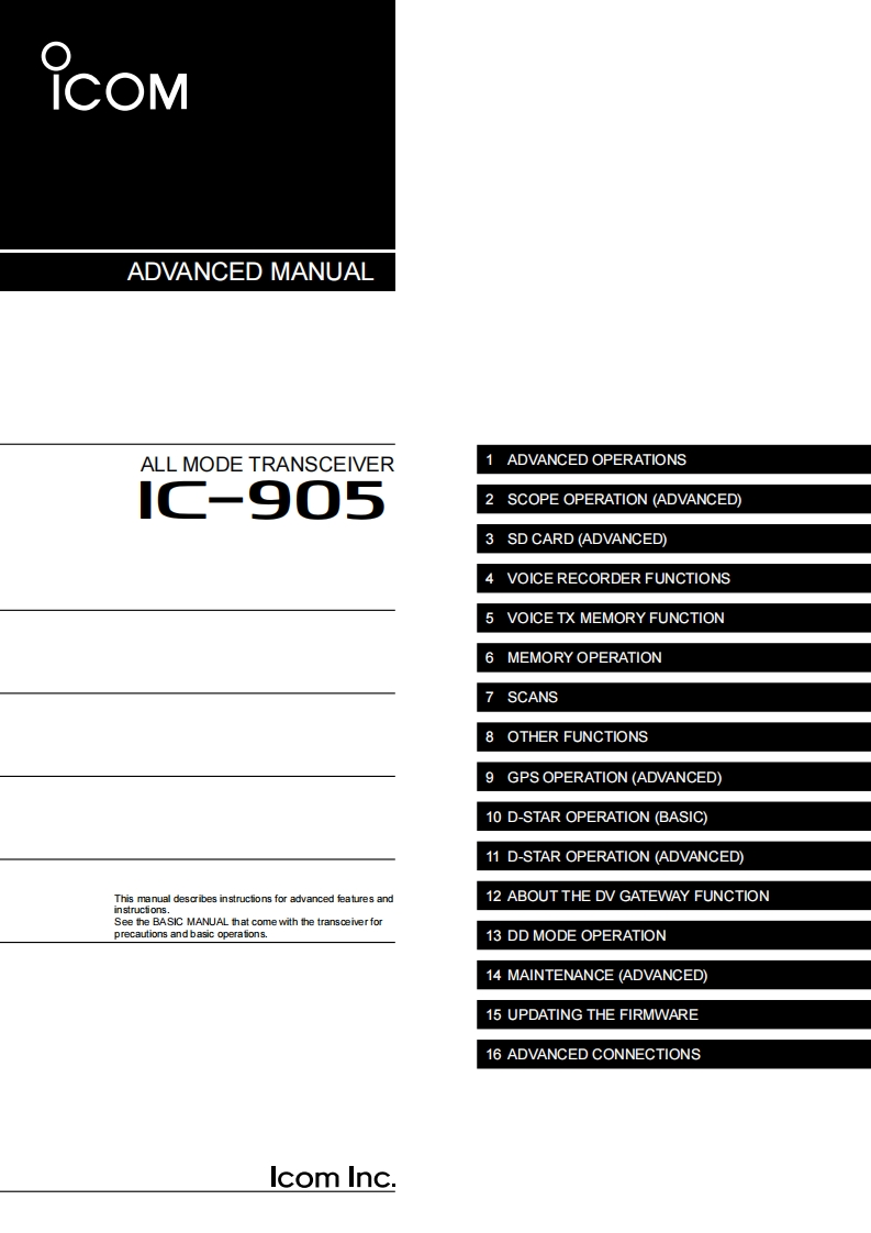 Ic用户使用操作说明书手册_IC-905_用户使用操作说明书手册