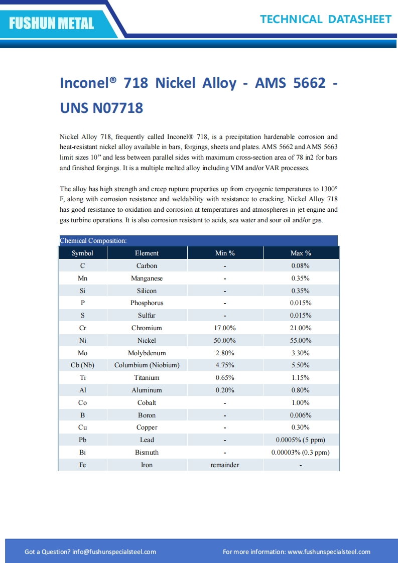 Inconel®-718-Nickel-Alloy-AMS-5662-UNS-N07718现行标准技术规范