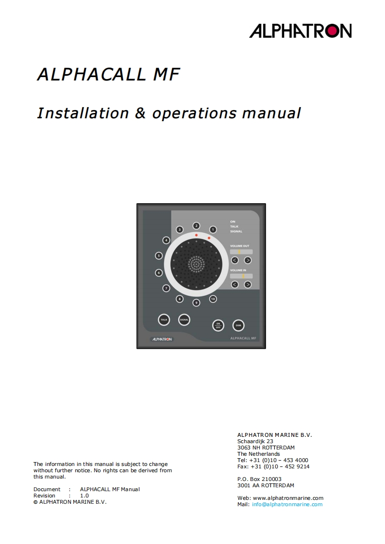 Intercom-Alphatron-AlphaCall-MF-安装操作说明书手册--3-6-2008