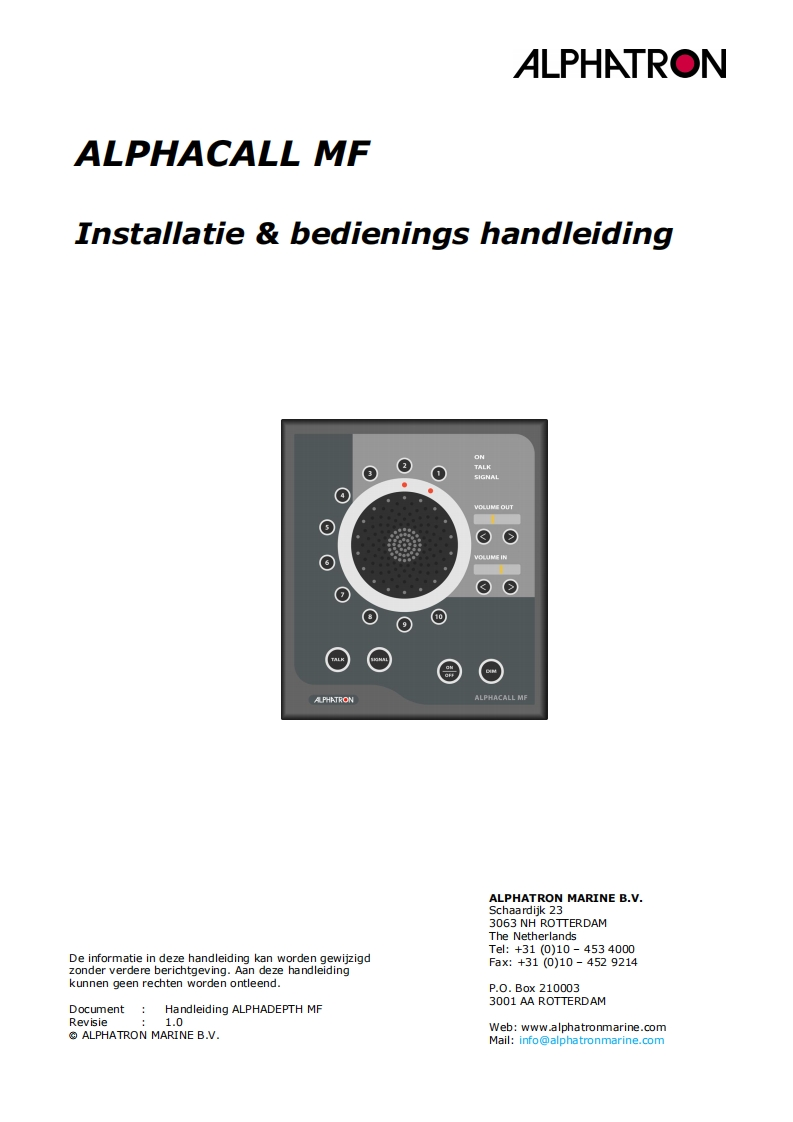 Intercom-Alphatron-AlphaCall-MF-安装操作说明书手册-Dutch-3-6-2008